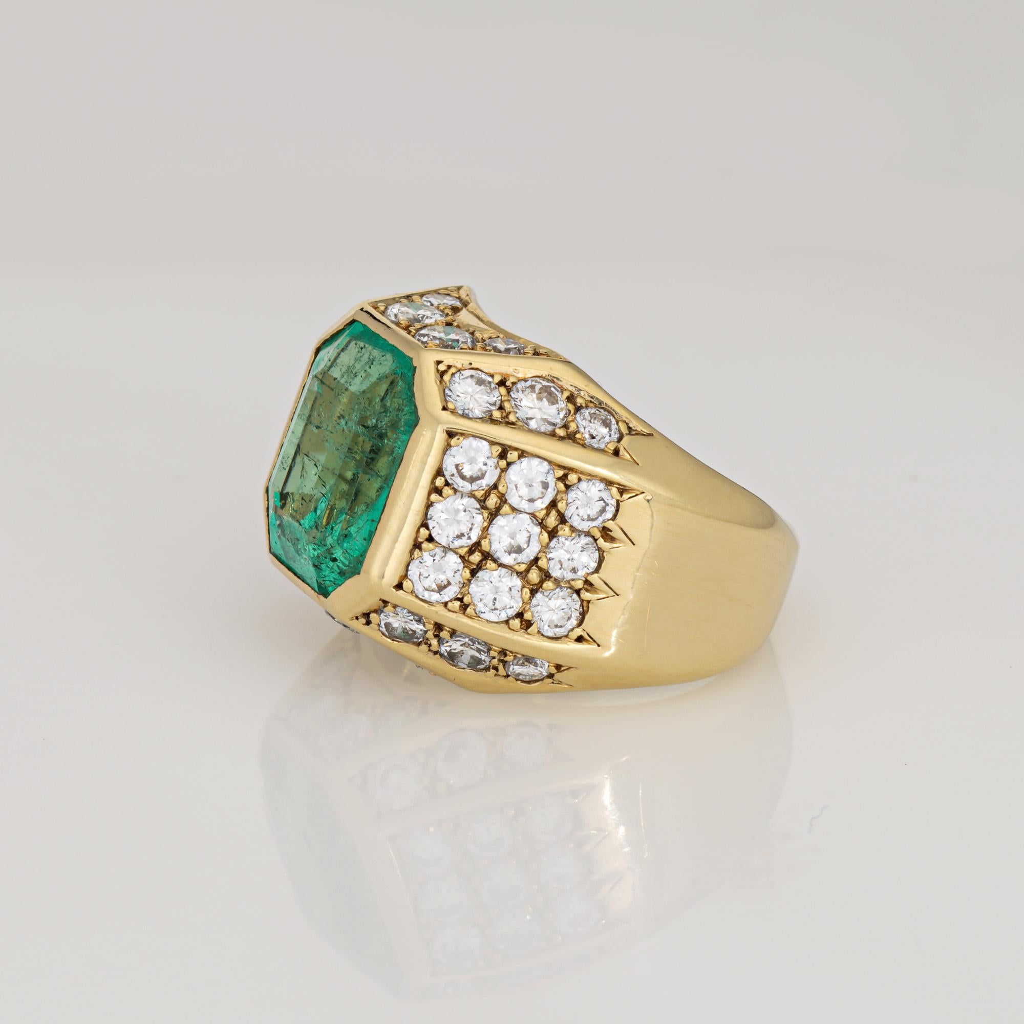 6.05ct Natural Columbian Emerald Diamond Ring Vintage 80s Sz 5 Gemstone Jewelry In Good Condition For Sale In Torrance, CA