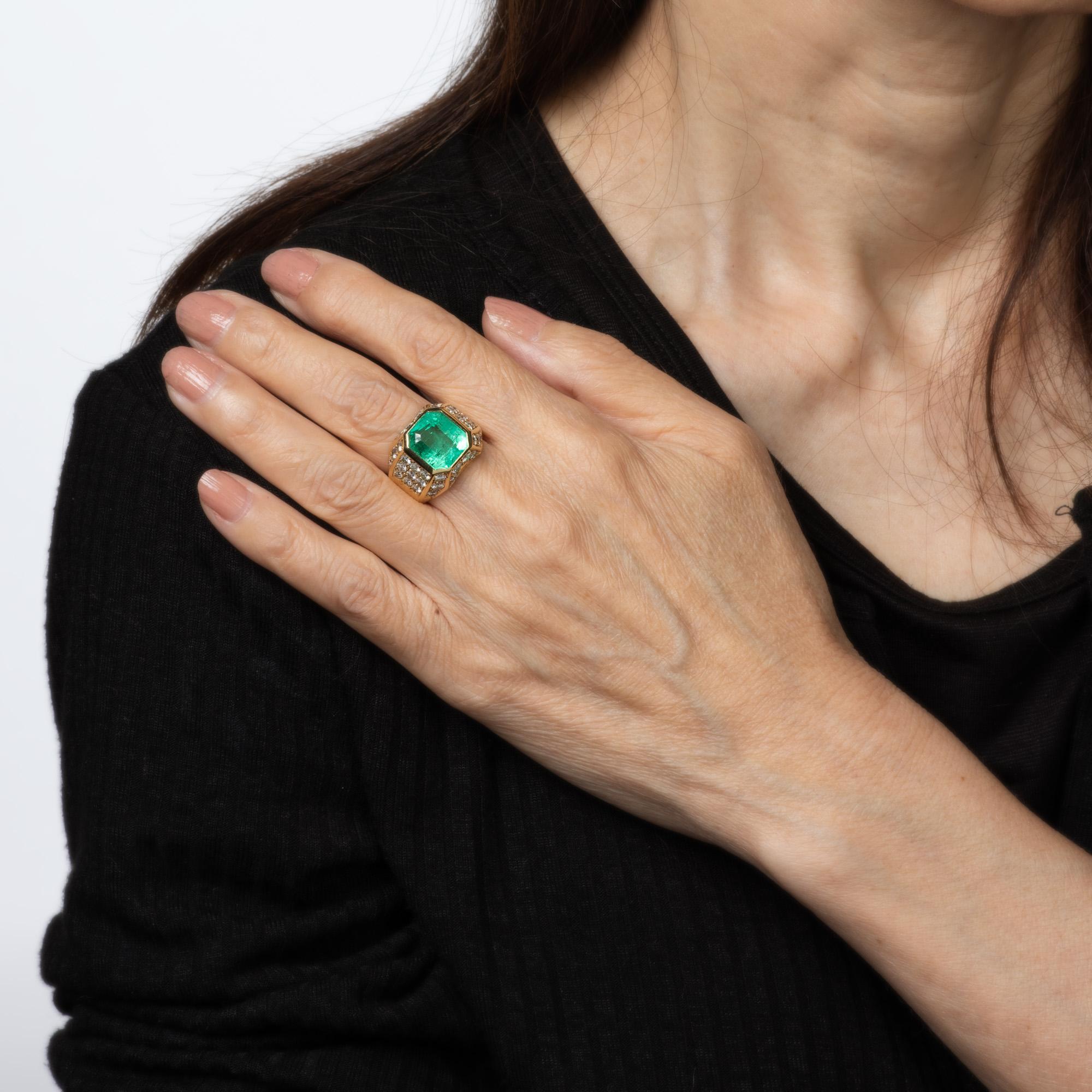 6.05ct Natural Columbian Emerald Diamond Ring Vintage 80s Sz 5 Gemstone Jewelry For Sale 1