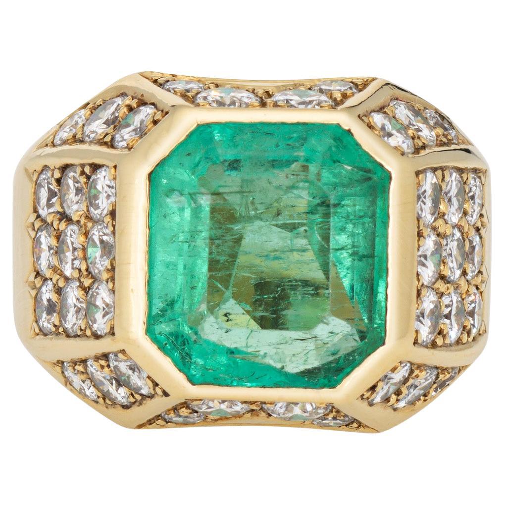 6.05ct Natural Columbian Emerald Diamond Ring Vintage 80s Sz 5 Gemstone Jewelry For Sale