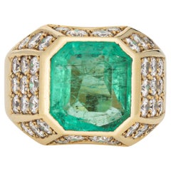 6.05ct Natural Columbian Emerald Diamond Ring Vintage 80s Sz 5 Gemstone Jewelry