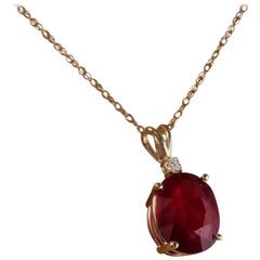 6.05 Carat Natural Red Ruby and Diamond 14 Karat Solid Yellow Gold Necklace
