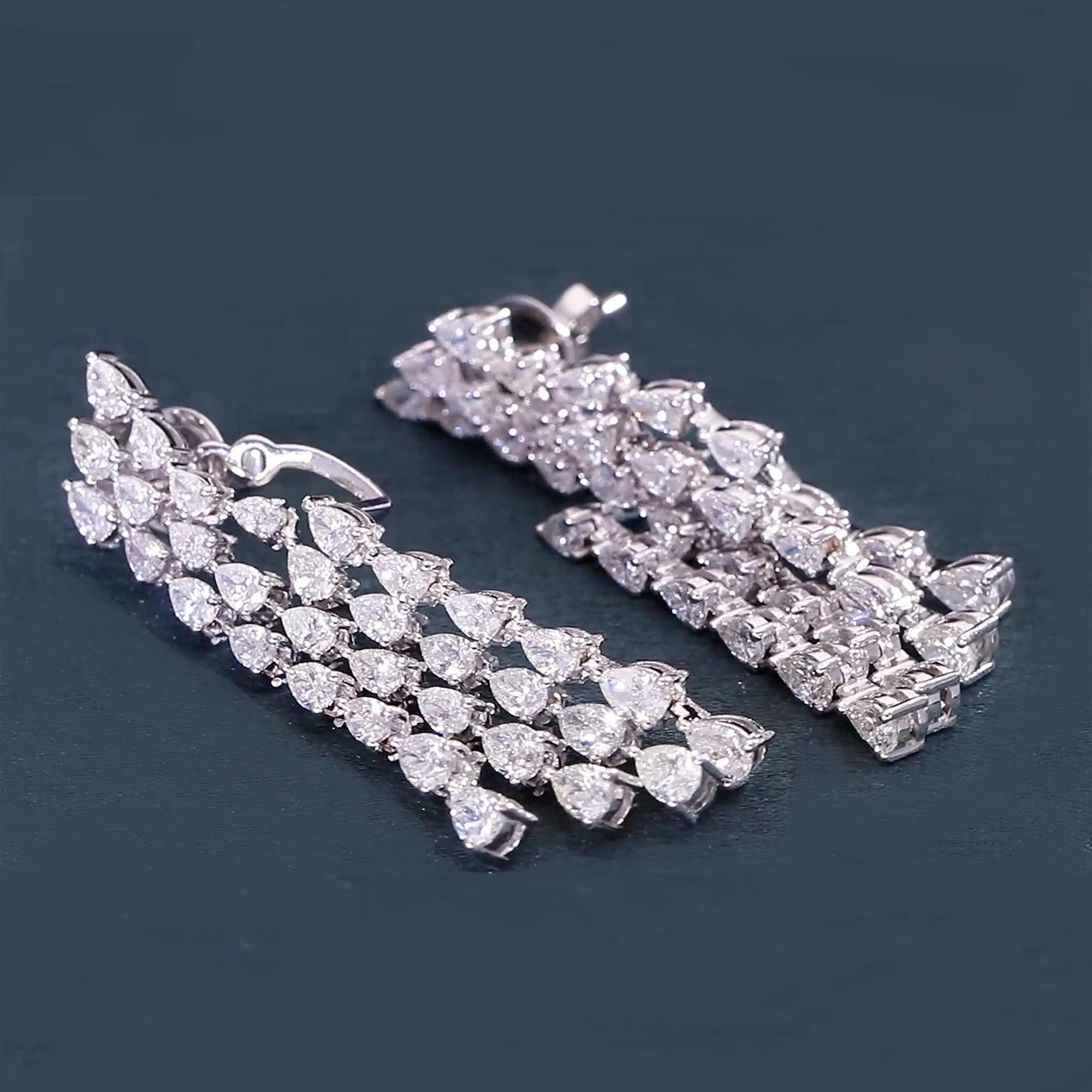 Taille poire 6.05Ct SI/H Diamond Jacket Drop Earrings in 14k White Gold Handmade Jewelry en vente