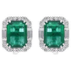 6.05Ct Zambian Emerald Halo 0.82Ct Diamond Stud Earrings 18K White Gold Jewelry