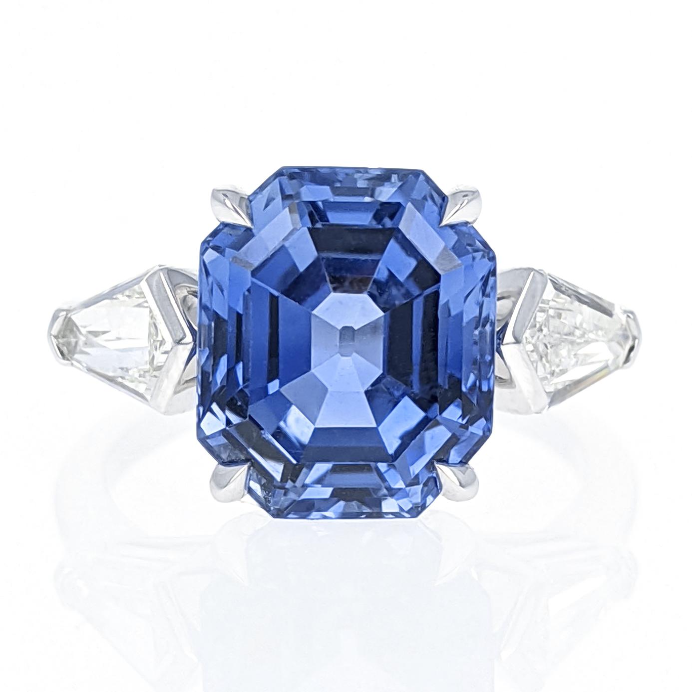 Octagon Cut 6.06 Carat Ceylon Sapphire Diamond Platinum Ring