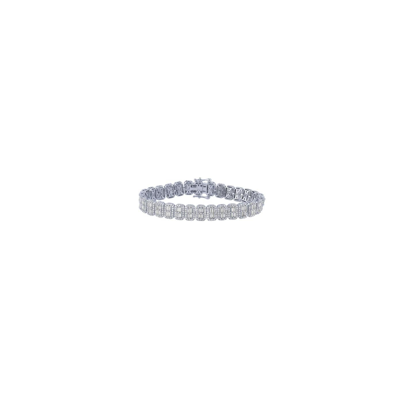 Round Cut 6.06 Carat Natural Diamond Bracelet F-G VS-SI 14K White Gold 7'' For Sale