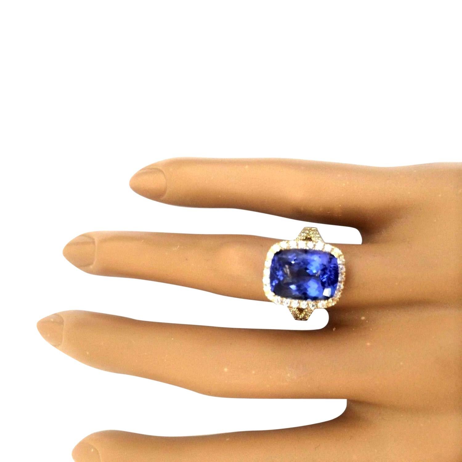 Women's Tanzanite Diamond Ring In 14 Karat Solid Yellow Gold  For Sale