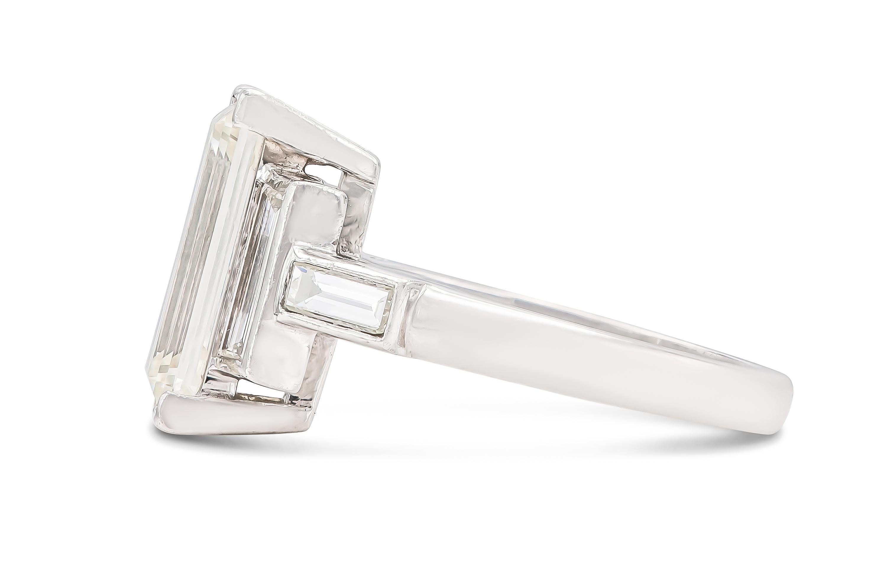 Baguette Cut 6.06 Carat Rectangular Step Cut Diamond Engagement Ring For Sale