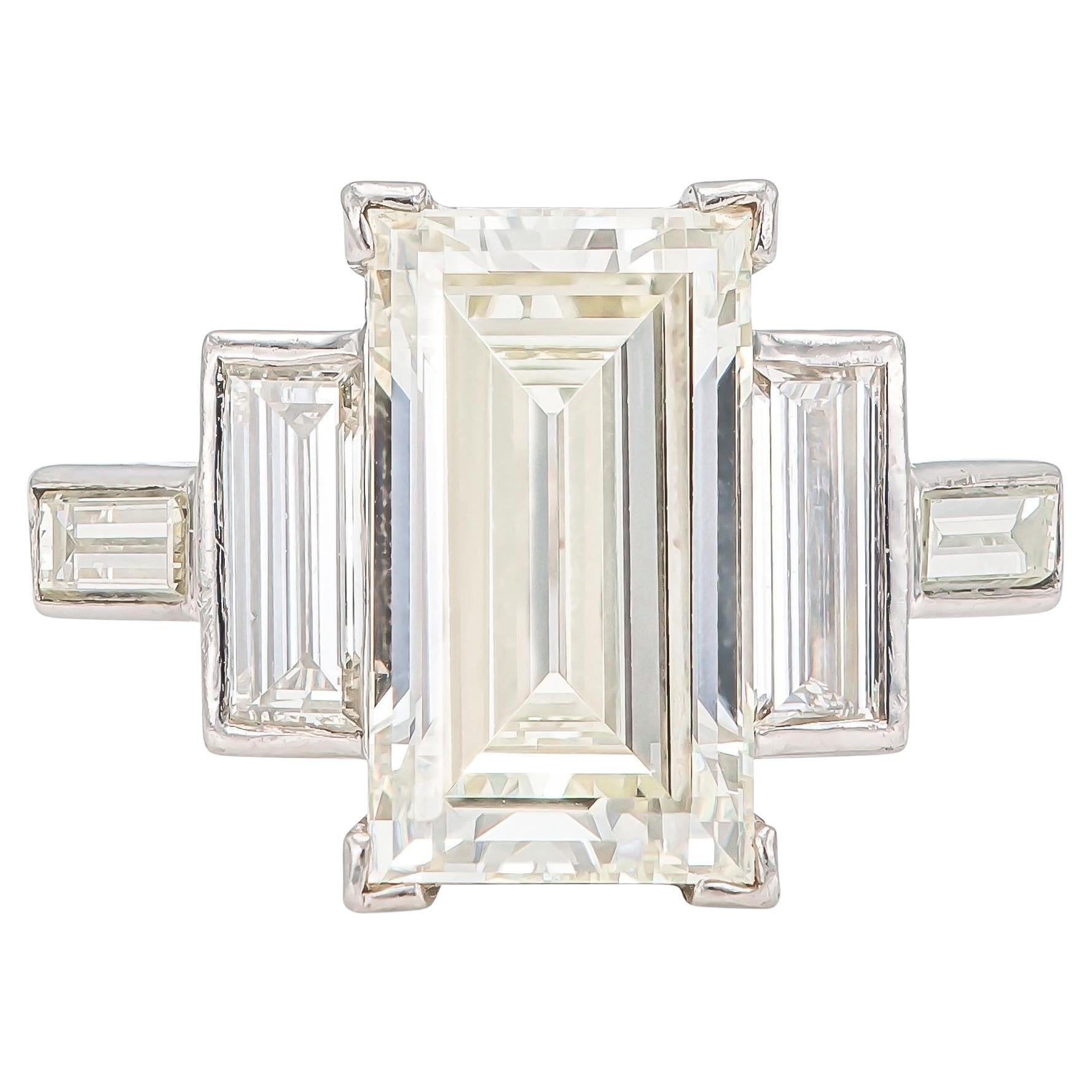 6.06 Carat Rectangular Step Cut Diamond Engagement Ring For Sale