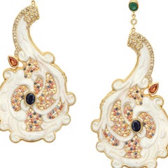 6.06 Carat Multi-Sapphire Hand Carved Bone Drop Earrings