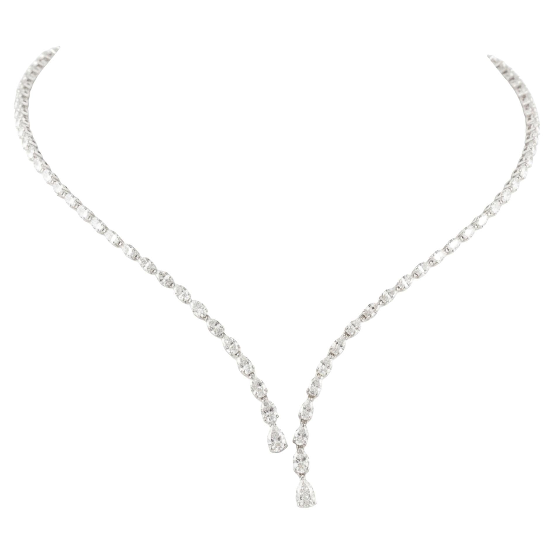 Natural Diamond Twin Spiral Drop Necklace, 6.06 Ct, 18K White Gold, Wedding Gift