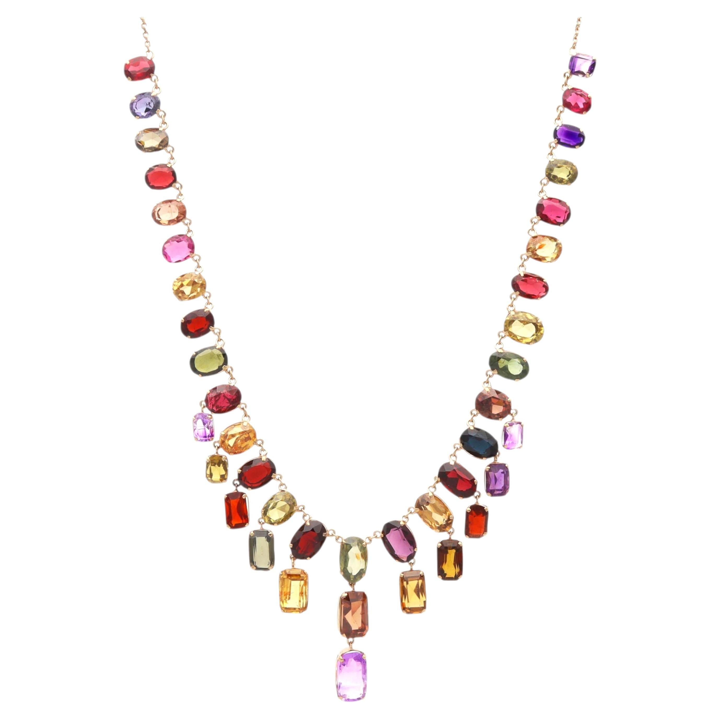 60.69 Carat Zircon 6.63 Carat Amethyst 0.93 Carat Iolite 9k Rose Gold Necklace
