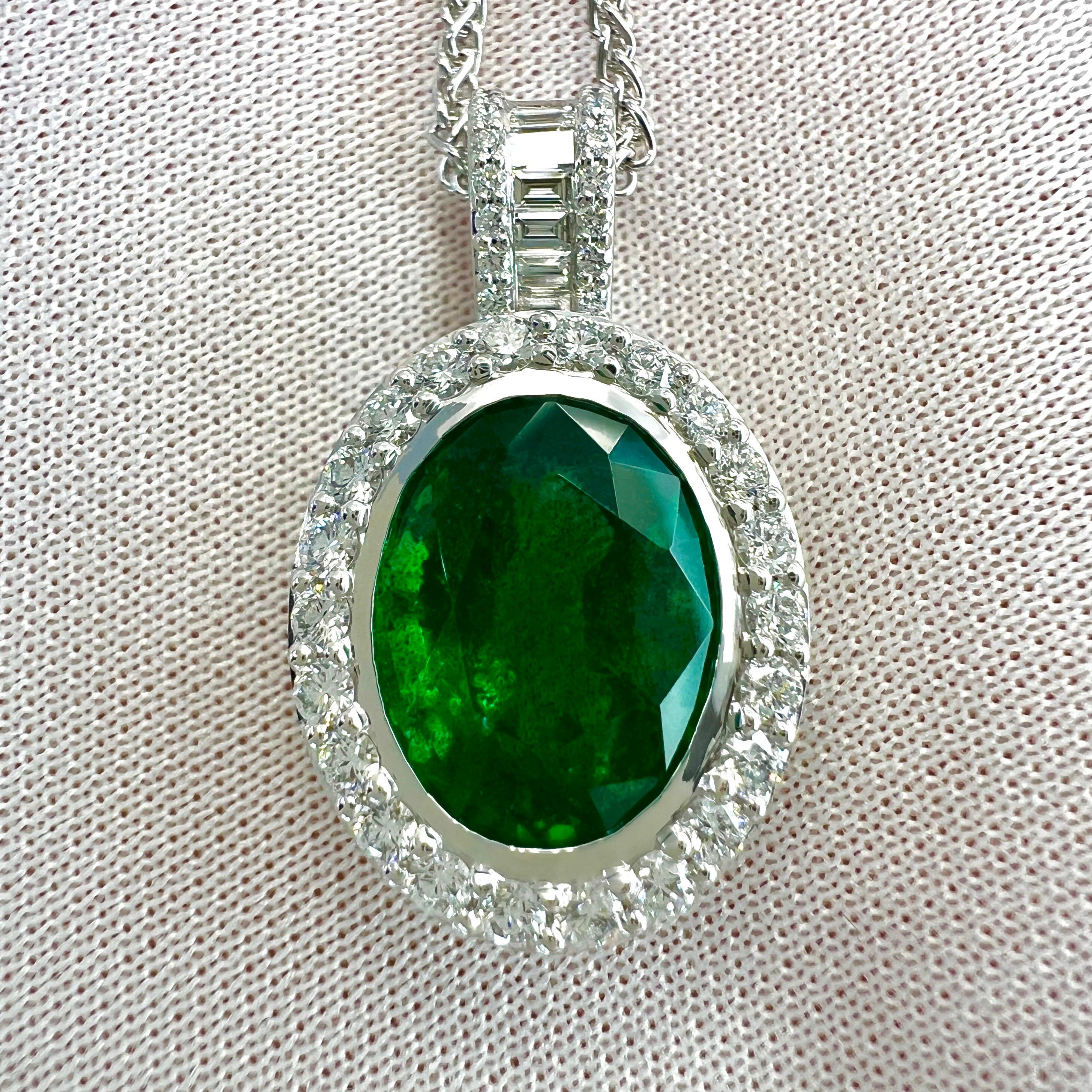 6.06ct GIA Certified Oval Cut Emerald & Diamond 18k White Gold Pendant Necklace For Sale 8