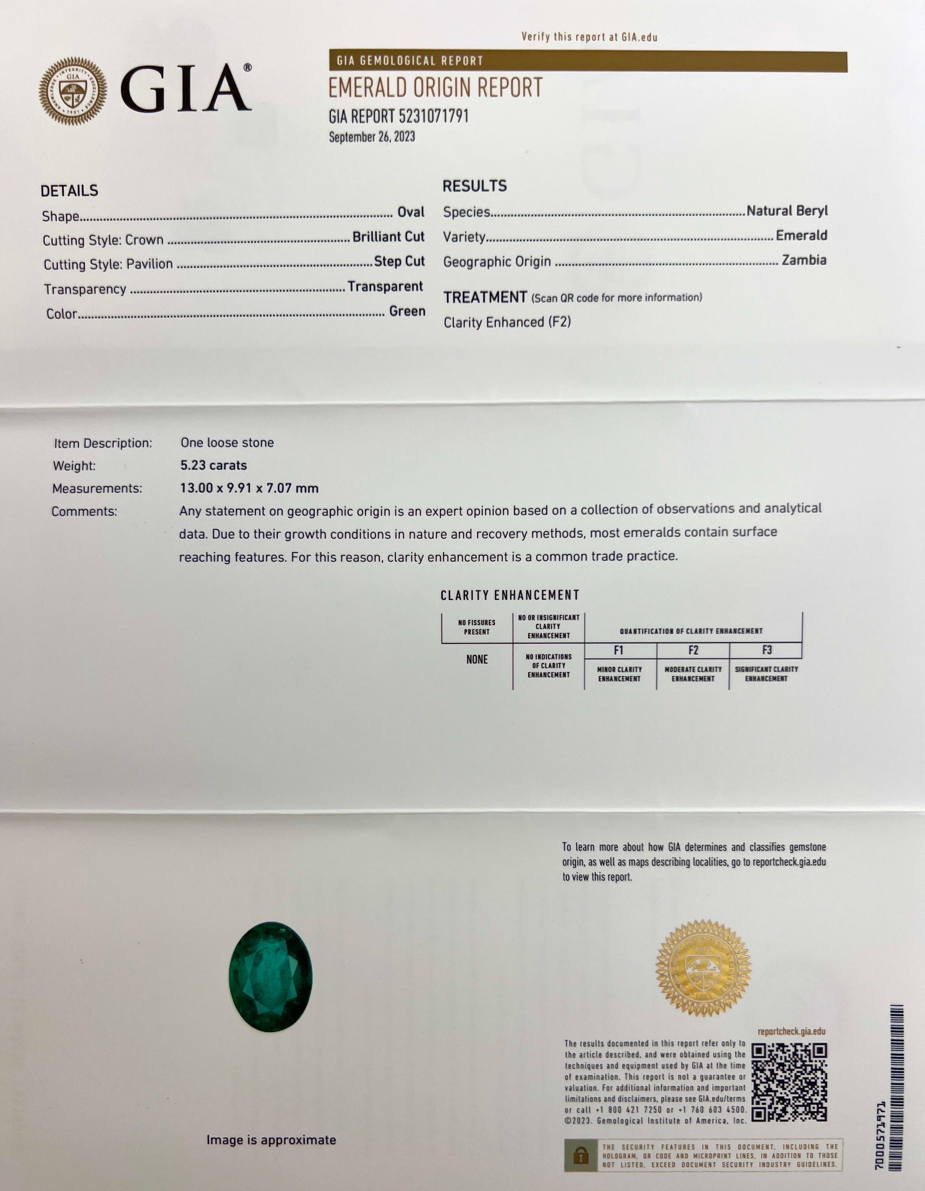 Rare And Unique Natural GIA Certified Fine Green Emerald & Diamond 18k White Gold Halo Pendant Necklace. 6.06 Total carat.

This beautiful necklace features a top quality 5.23 carat vivid green emerald fully certified by GIA confirming stone as