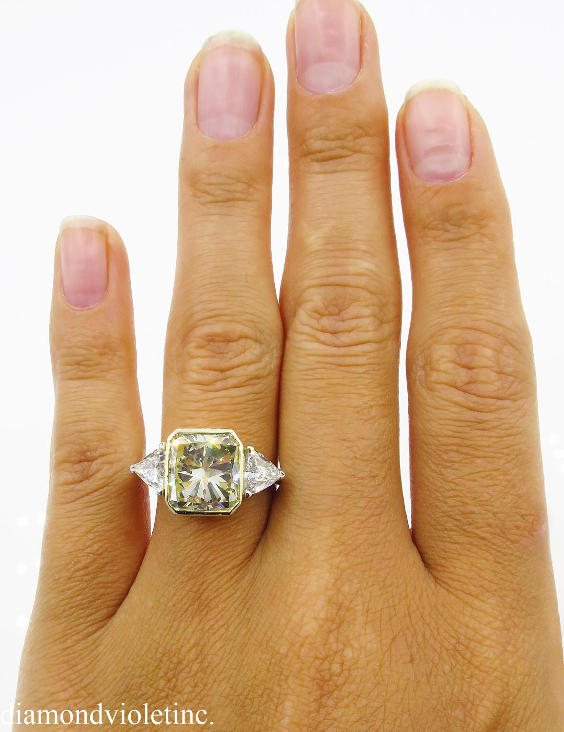 6.06 Carat Vintage Yellow Radiant Diamond 3-Stone Wedding Platinum EGL US 4