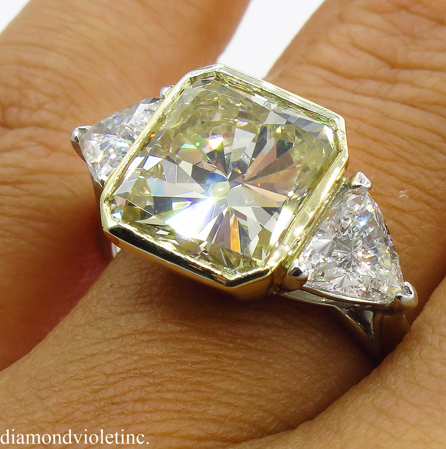 6.06 Carat Vintage Yellow Radiant Diamond 3-Stone Wedding Platinum EGL US 5