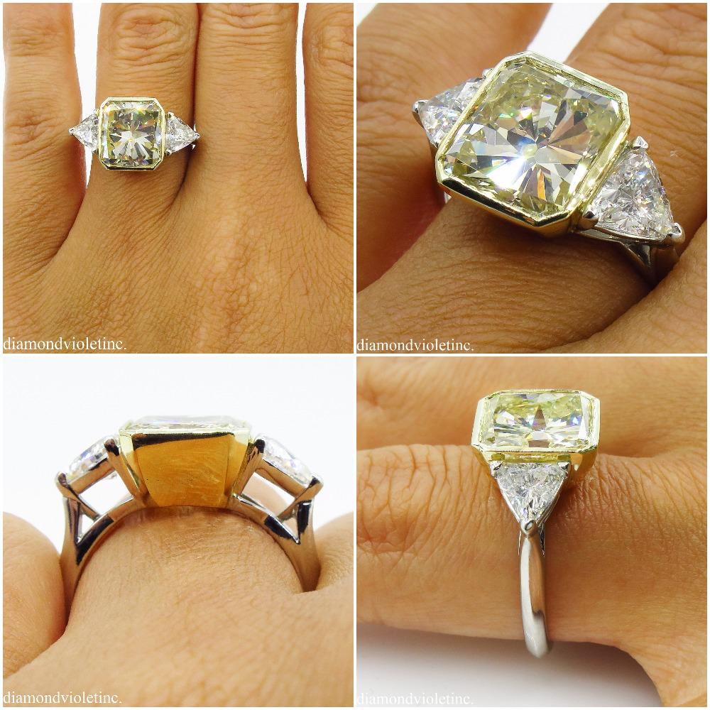 6.06 Carat Vintage Yellow Radiant Diamond 3-Stone Wedding Platinum EGL US 6