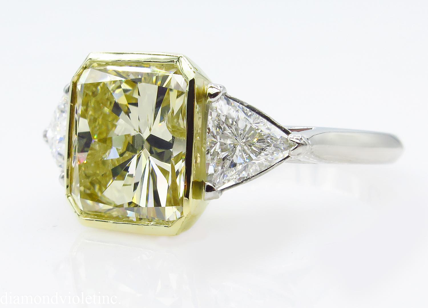 Modern 6.06 Carat Vintage Yellow Radiant Diamond 3-Stone Wedding Platinum EGL US