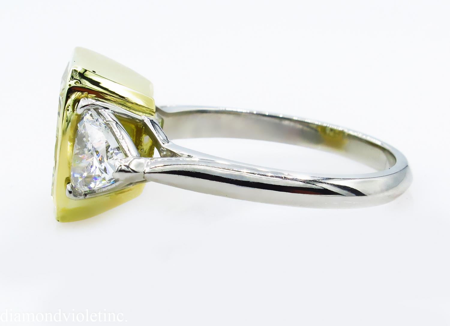 6.06 Carat Vintage Yellow Radiant Diamond 3-Stone Wedding Platinum EGL US In Good Condition In New York, NY