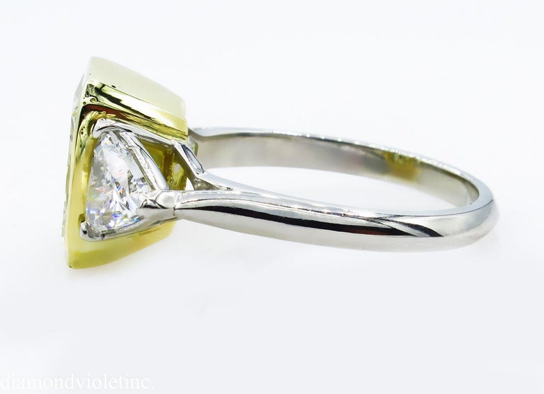 6.06 Carat Vintage Yellow Radiant Diamond 3-Stone Wedding Platinum EGL ...
