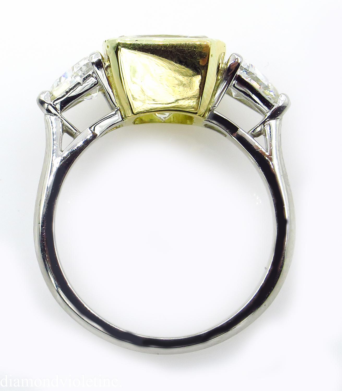 6.06 Carat Vintage Yellow Radiant Diamond 3-Stone Wedding Platinum EGL US 1