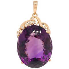 Vintage 60.7 Carat Amethyst and Diamond Pendant