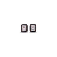 6.07 Carat Clear Aquamarine & Black Onyx Earring Studs in 18k Solid Rose Gold
