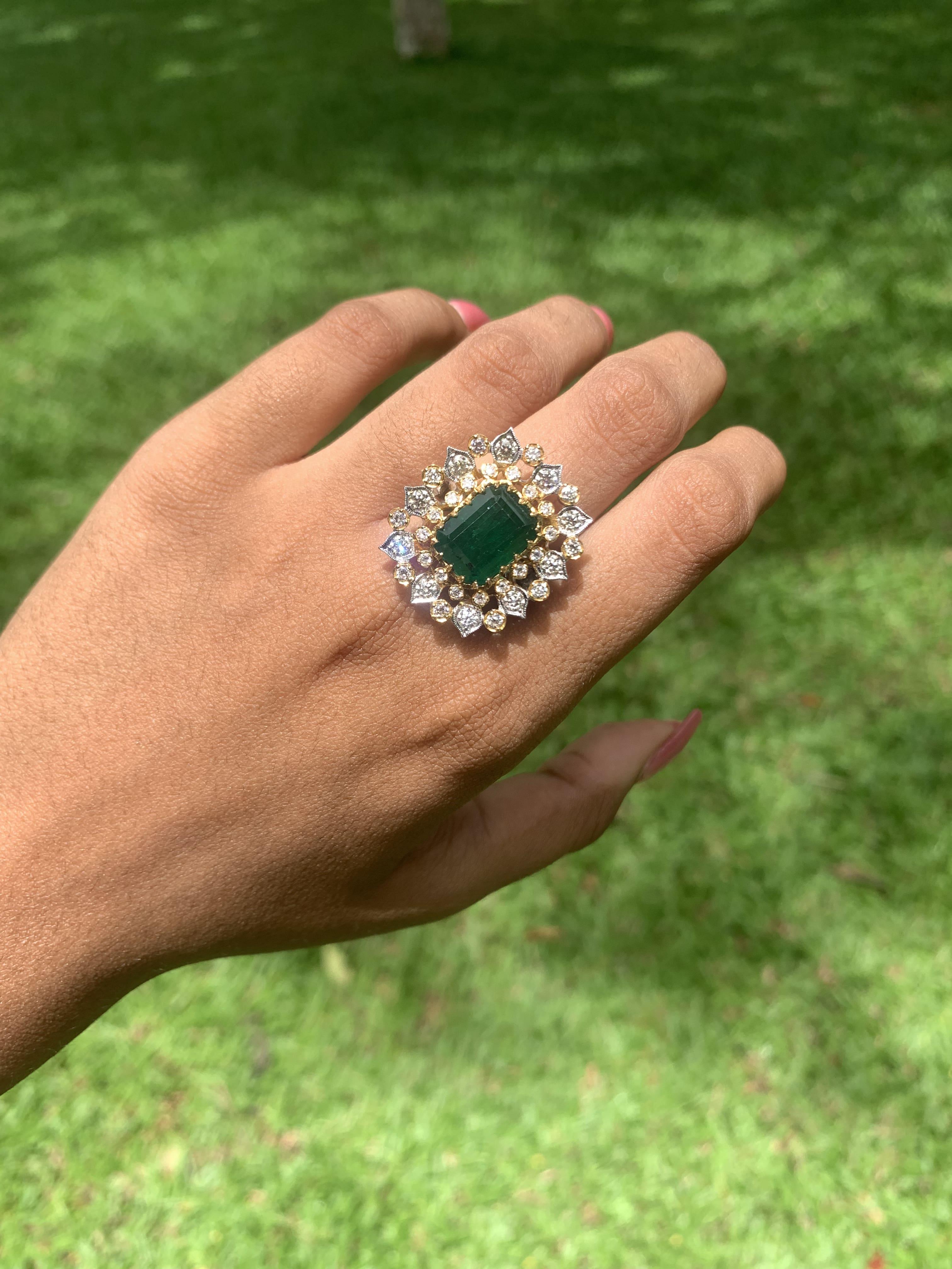 Statement-Ring aus 18 Karat Gold mit 6,07 Karat sambischem Smaragd, 1,51 Karat Diamanten im alten Minenschliff 5