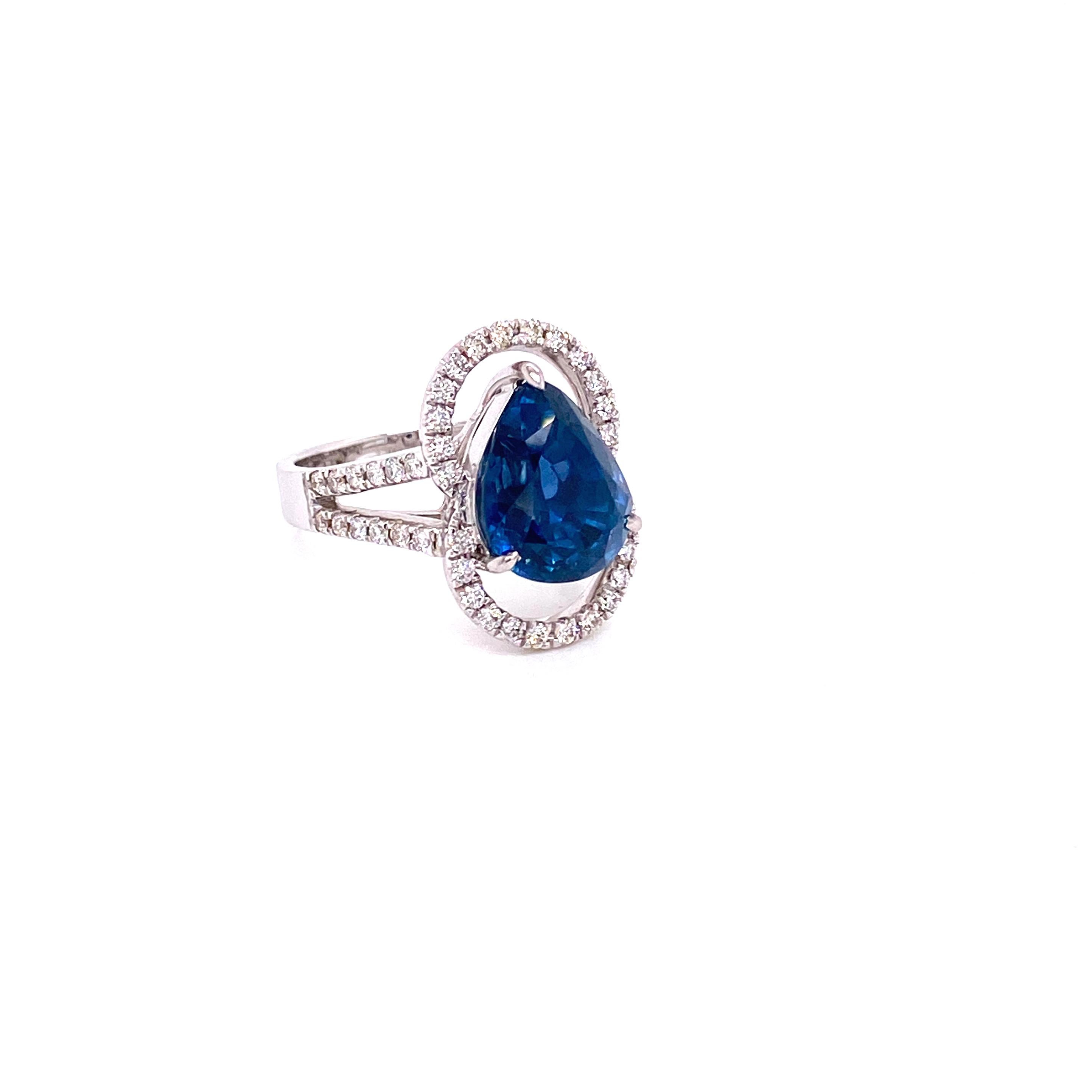 6.07 Carat GRS Certified Unheated Burmese Sapphire and Diamond Engagement Ring:

A rare and elegant ring, it features a beautiful GRS certified unheated Burmese pear-shaped blue sapphire weighing 6.07 carat, surrounded by white round brilliant