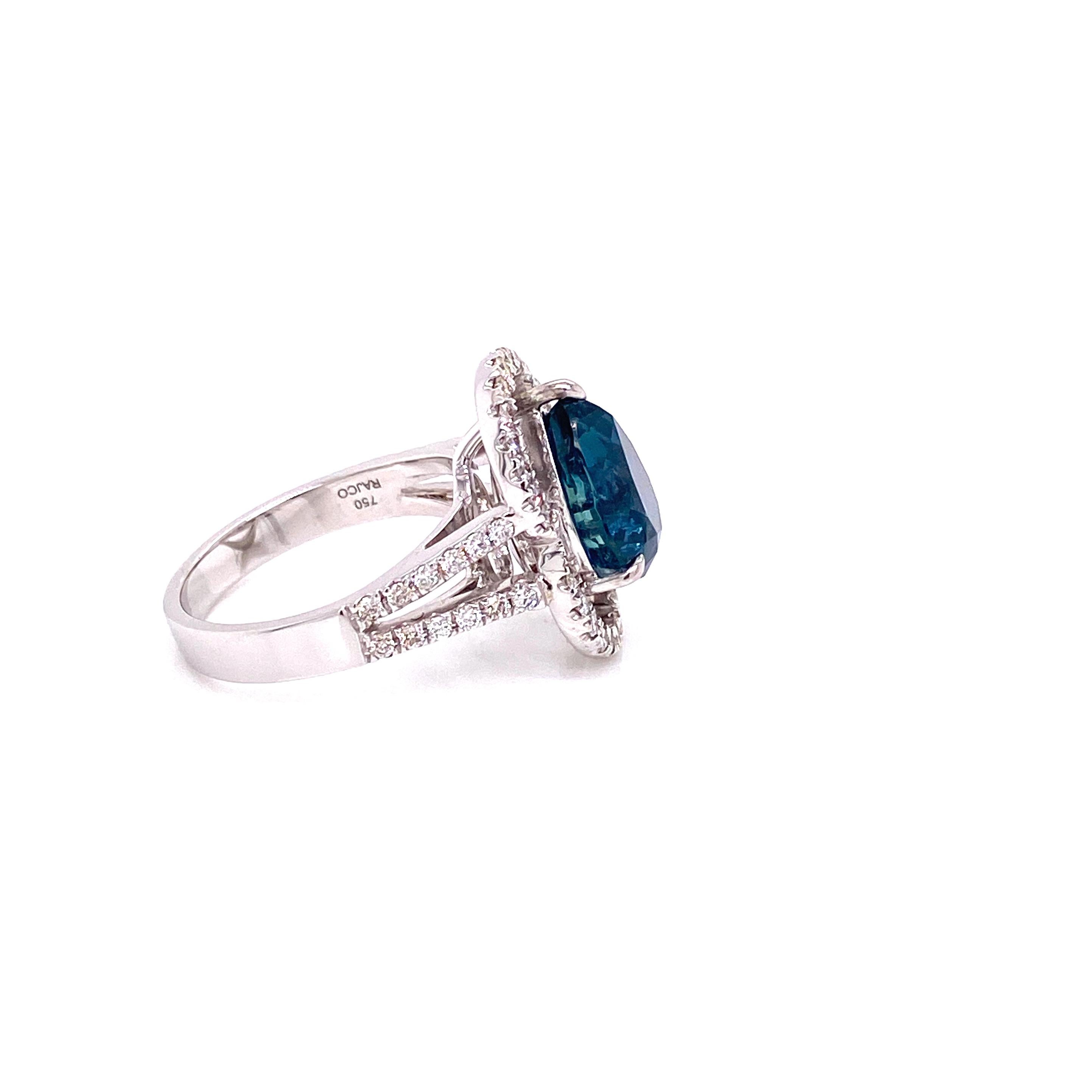 Contemporary 6.07 Carat GRS Certified Unheated Burmese Sapphire and Diamond Engagement Ring For Sale