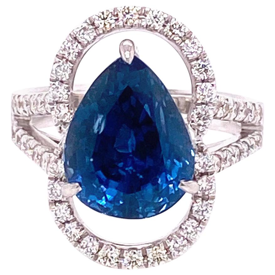 6.07 Carat GRS Certified Unheated Burmese Sapphire and Diamond Engagement Ring For Sale