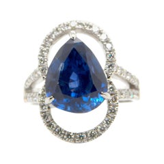 6.07 Carat GRS Certified Unheated Burmese Sapphire and White Diamond Ring