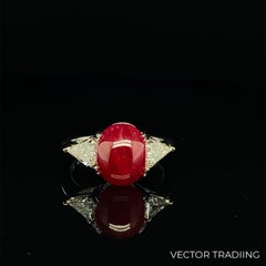 6.07 Carat LOTUS Certified No Heat Ruby and White Diamond Engagement Gold Ring
