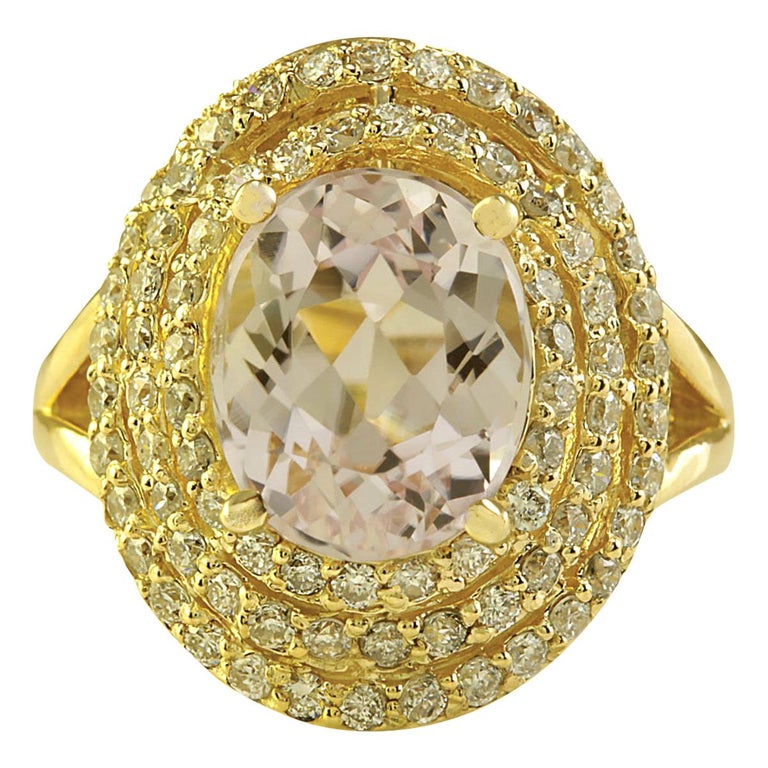 6.07 Carat Natural Morganite 18 Karat Yellow Gold Diamond Ring For Sale ...