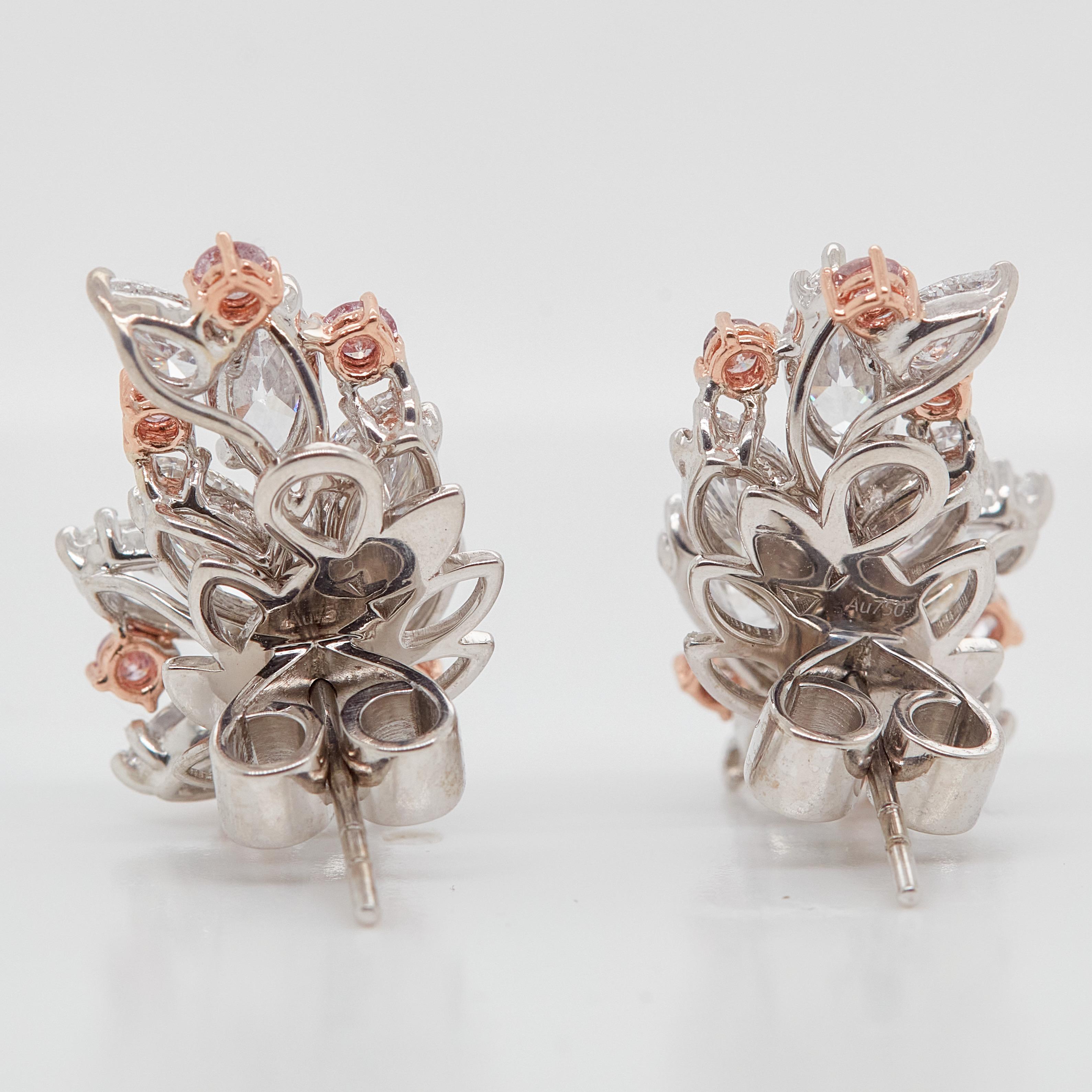Modern 6.07 Carat Pink Diamond and White Diamond Cluster Earrings For Sale