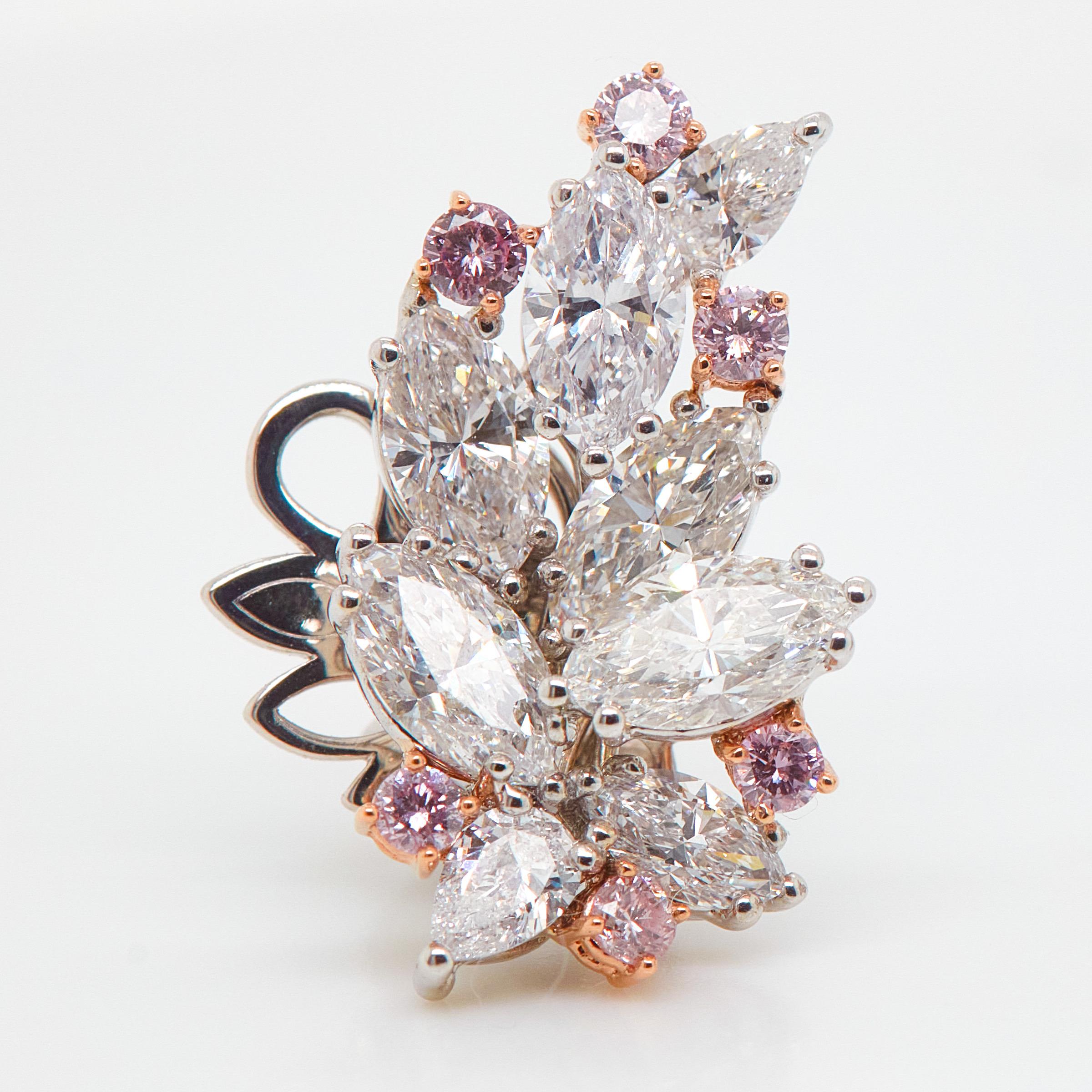 6,07 Karat Rosa Diamant-Cluster-Ohrringe mit weien Diamanten im Zustand „Neu“ in New York, NY
