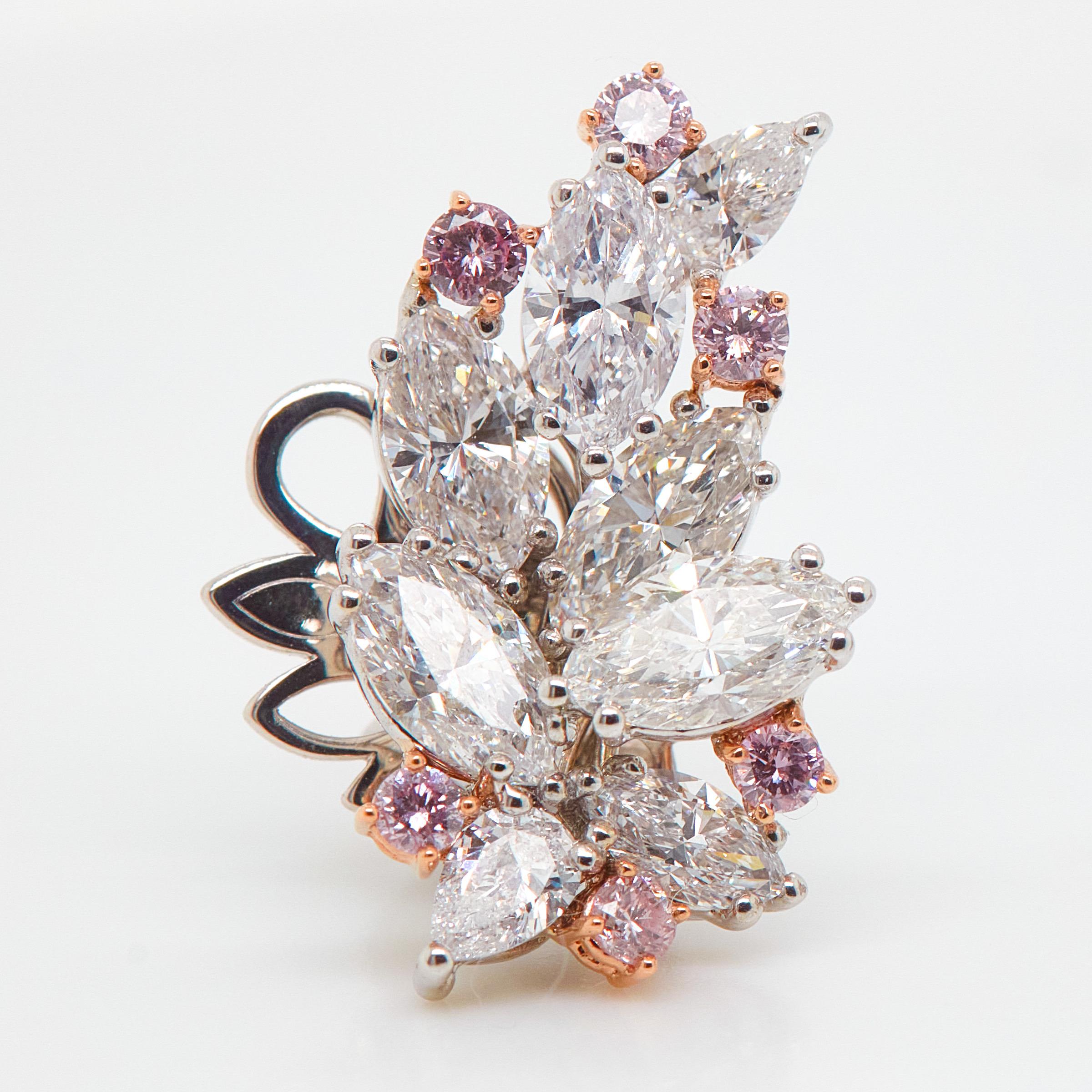 6.07 Carat Pink Diamond and White Diamond Cluster Earrings In New Condition For Sale In New York, NY