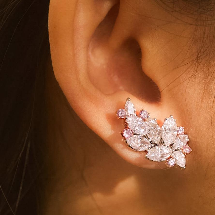 6.07 Carat Pink Diamond and White Diamond Cluster Earrings For Sale 1