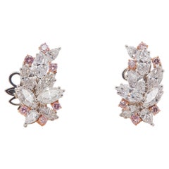 6.07 Carat Pink Diamond and White Diamond Cluster Earrings
