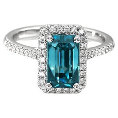 6.07 Carats Blue Zircon Diamonds set in 14K White Gold Ring