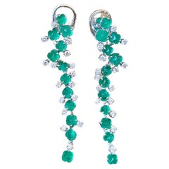 6.07 Carats, Natural Columbian Emerald Sugarloafs & Diamonds Chandelier Earrings