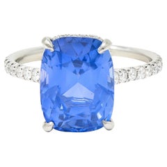 6.07 Carats No-Heat Ceylon Sapphire Diamond Platinum Eternity Band Ring