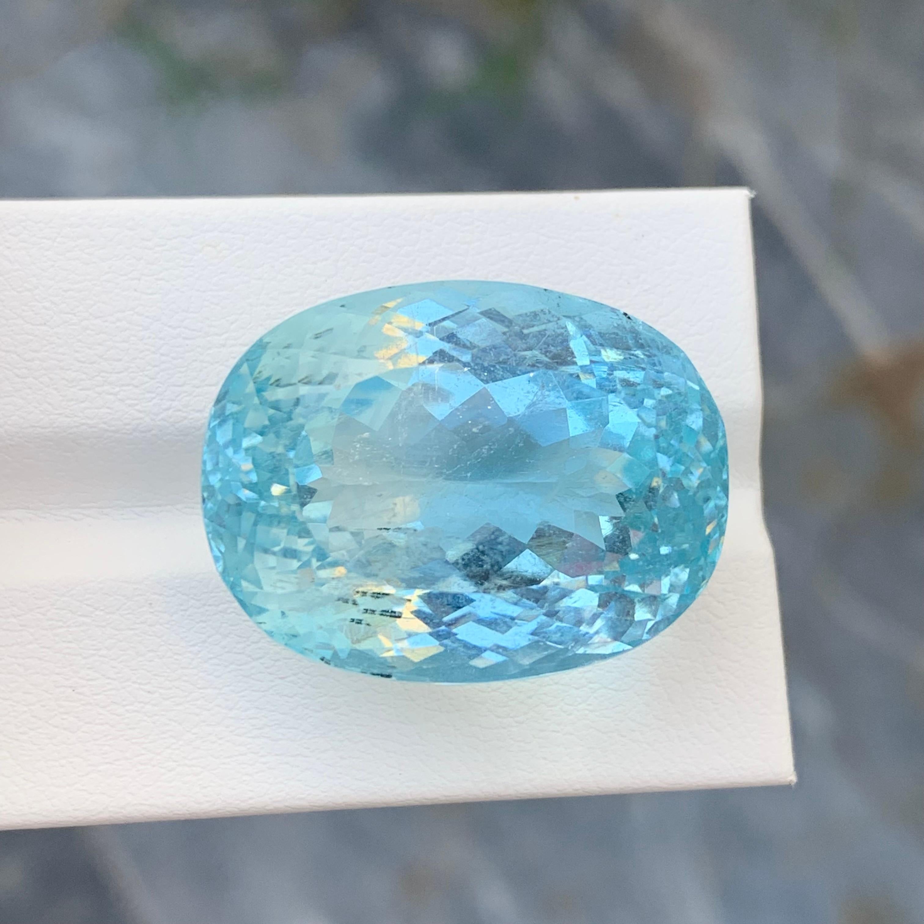 Oval Cut 63.70 Carat Huge Natural Loose Seafoam Blue Aquamarine Gemstone March Birthstone For Sale