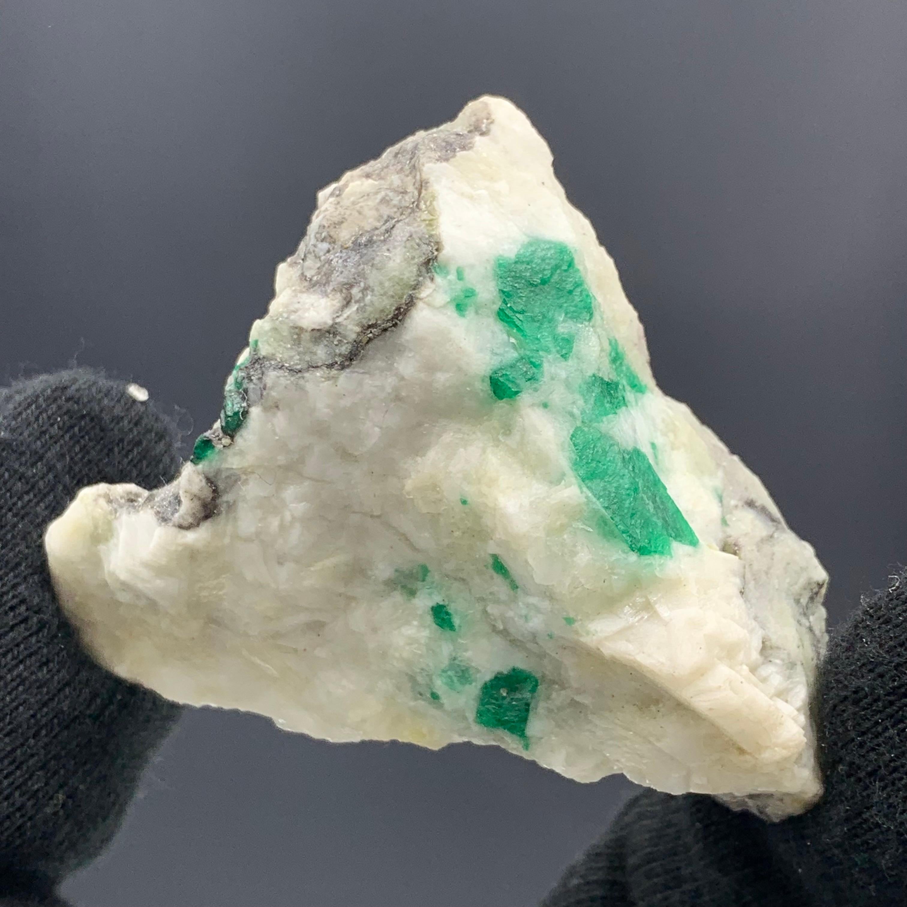 60.78 Gram Amazing Emerald Specimen From Swat Valley, Pakistan 

Weight: 60.78 Gram 
Dimension: 4.7 x 5.9 x 2.1 Cm 
Origin: Swat Valley, Khyber Pukhtunkhuwa Province, Pakistan 

Emerald has the chemical composition Be3Al2(SiO3)6 and is classified as