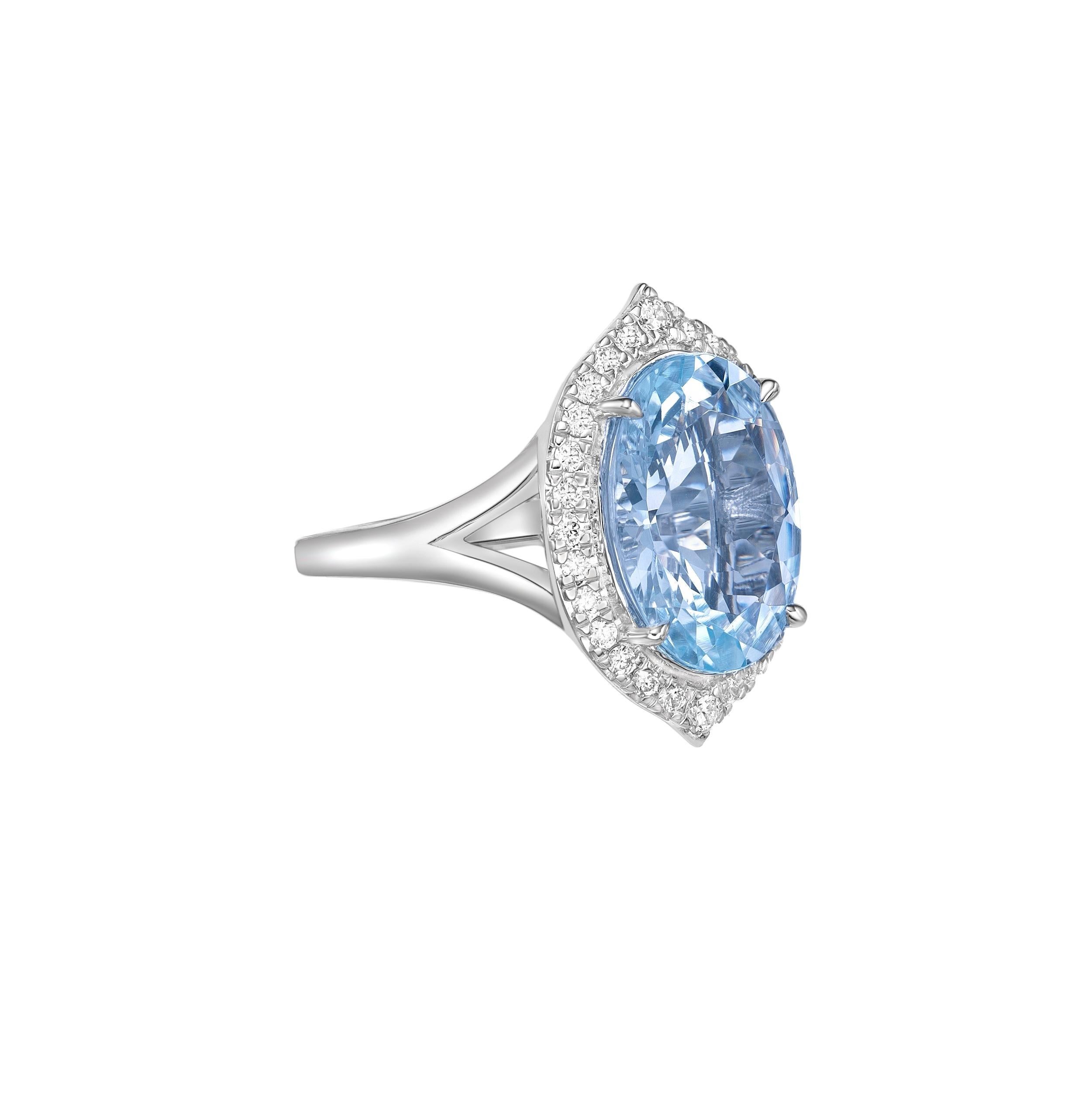 Diese Kollektion bietet eine Reihe von Aquamarinen mit einem eisblauen Farbton, der so cool ist, wie er nur sein kann! Der mit Diamanten besetzte Ring ist aus Weißgold gefertigt und präsentiert sich klassisch und elegant.

Aquamarin Fancy Ring in 18