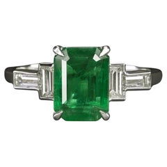 6.07ct Emerald Diamond Cocktail Ring GIA Certified Platinum, Natural 3 Stone, 6