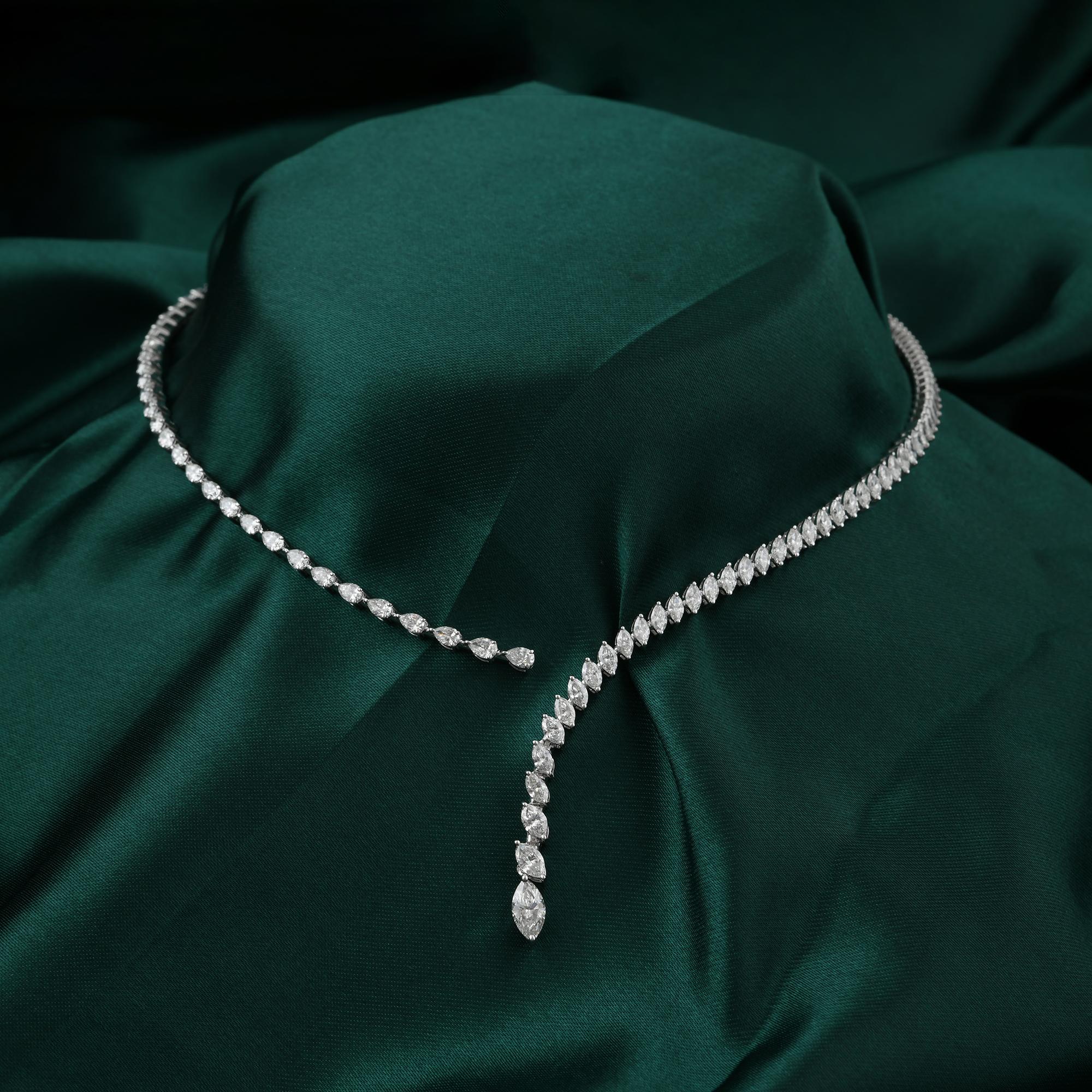 Moderno Collana girocollo con diamanti a pera e marquise da 6,07 carati in oro bianco 14 carati in vendita