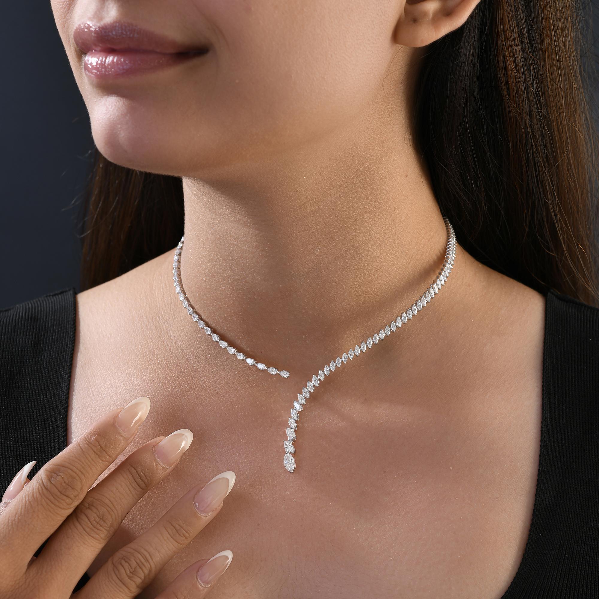 Taglio misto Collana girocollo con diamanti a pera e marquise da 6,07 carati in oro bianco 18 carati in vendita