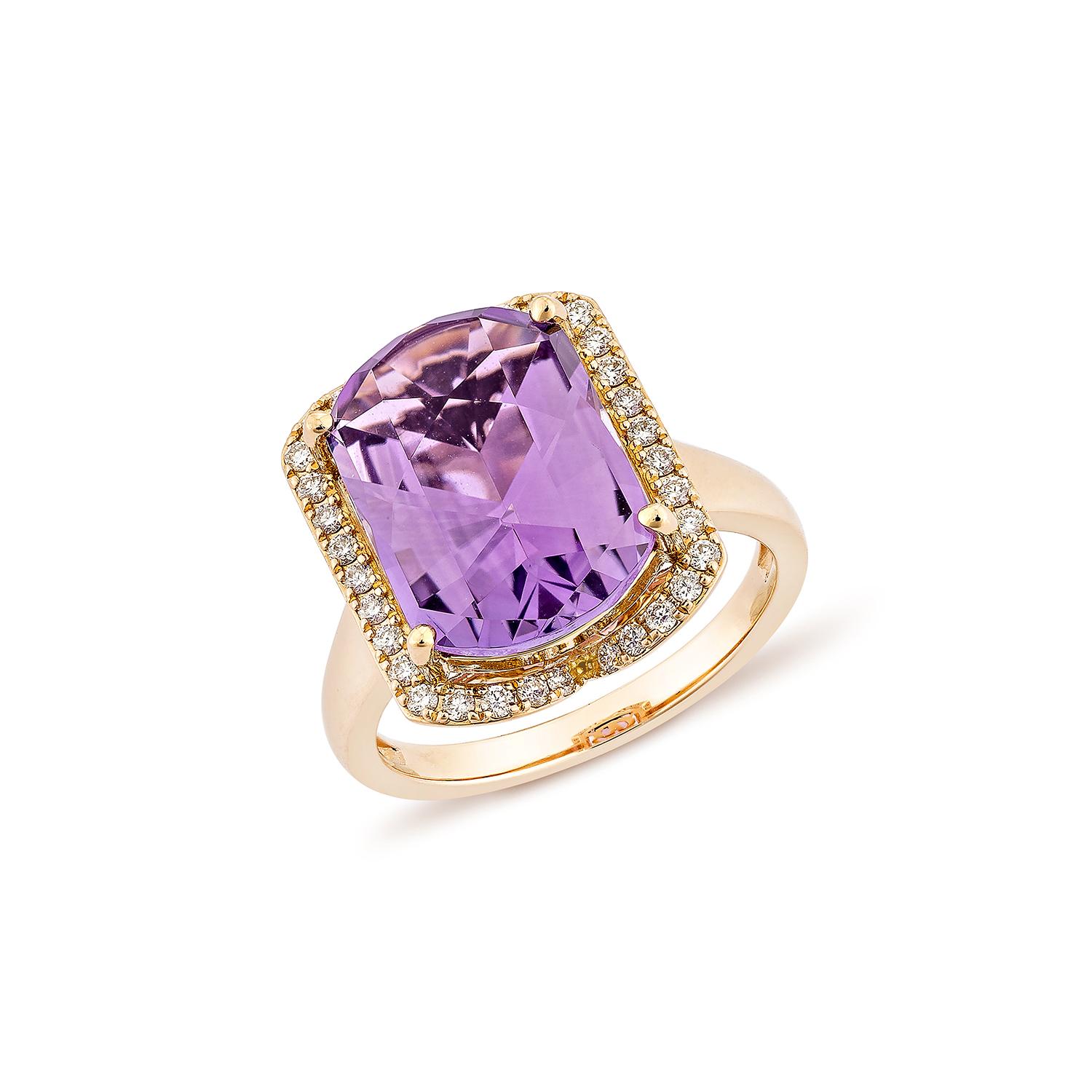 Contemporary Sunita Nahata Amethyst 6.08ct. Fancy Ring in 18KRG with White Diamond. For Sale