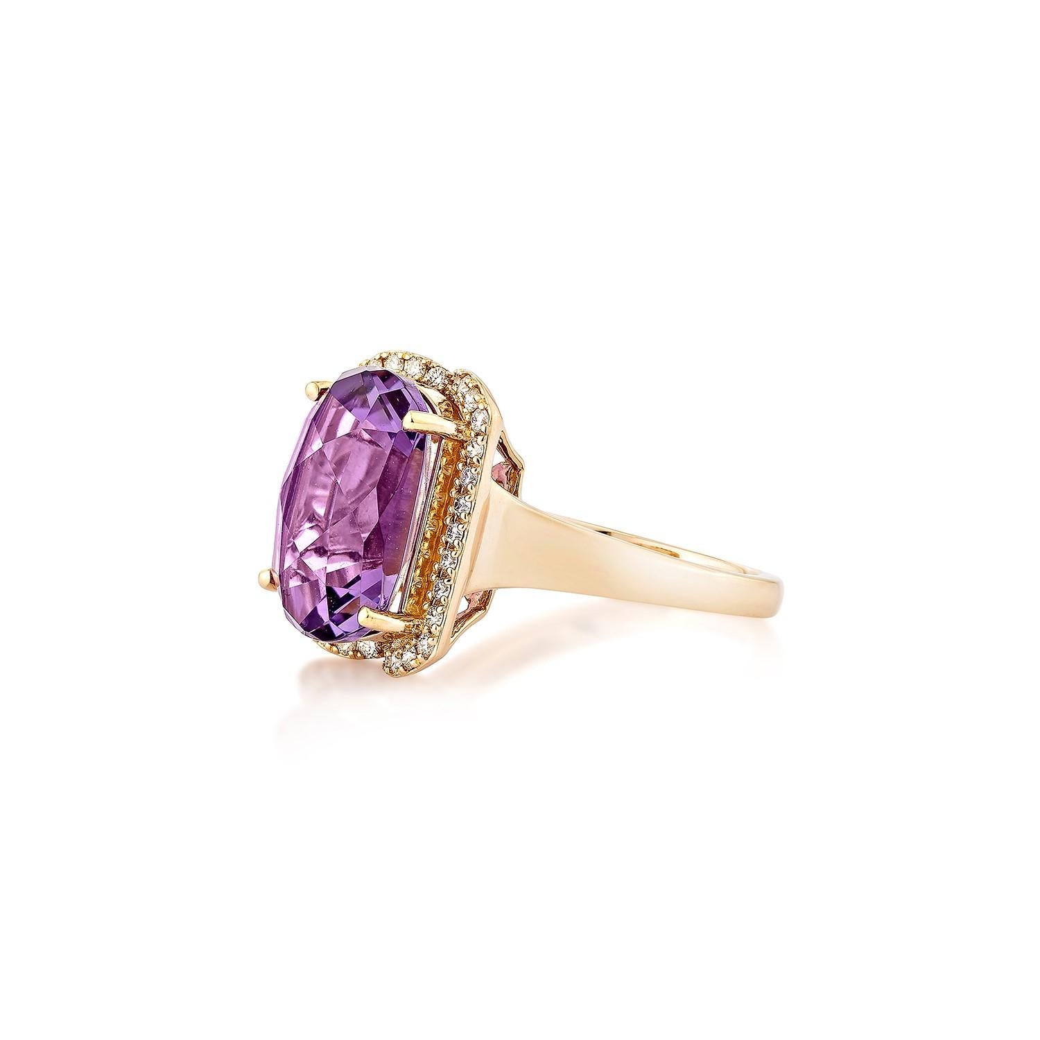 Oval Cut Sunita Nahata Amethyst 6.08ct. Fancy Ring in 18KRG with White Diamond. For Sale