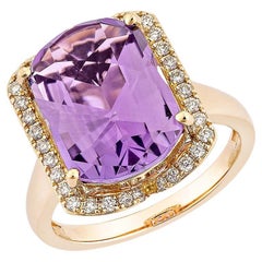 Anello con ametista da 6,08 carati in oro rosa 18 carati e diamante bianco.